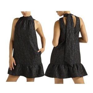 Scoop Jacquard Mini Swing Dress Halter Neck Party Cocktail Ruffle‎ Size Large